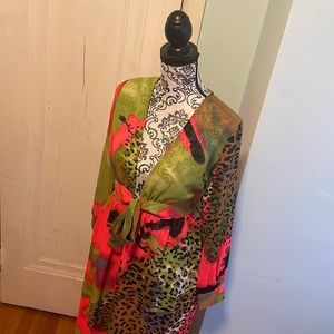 Neon tye die animal print maxi beach kaftan
